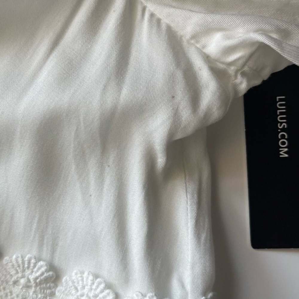 Lulus Bay Breeze White Semi Sheer Short Sleeve Long Flowy Cover Up V Neck XS - Picture 9 of 10